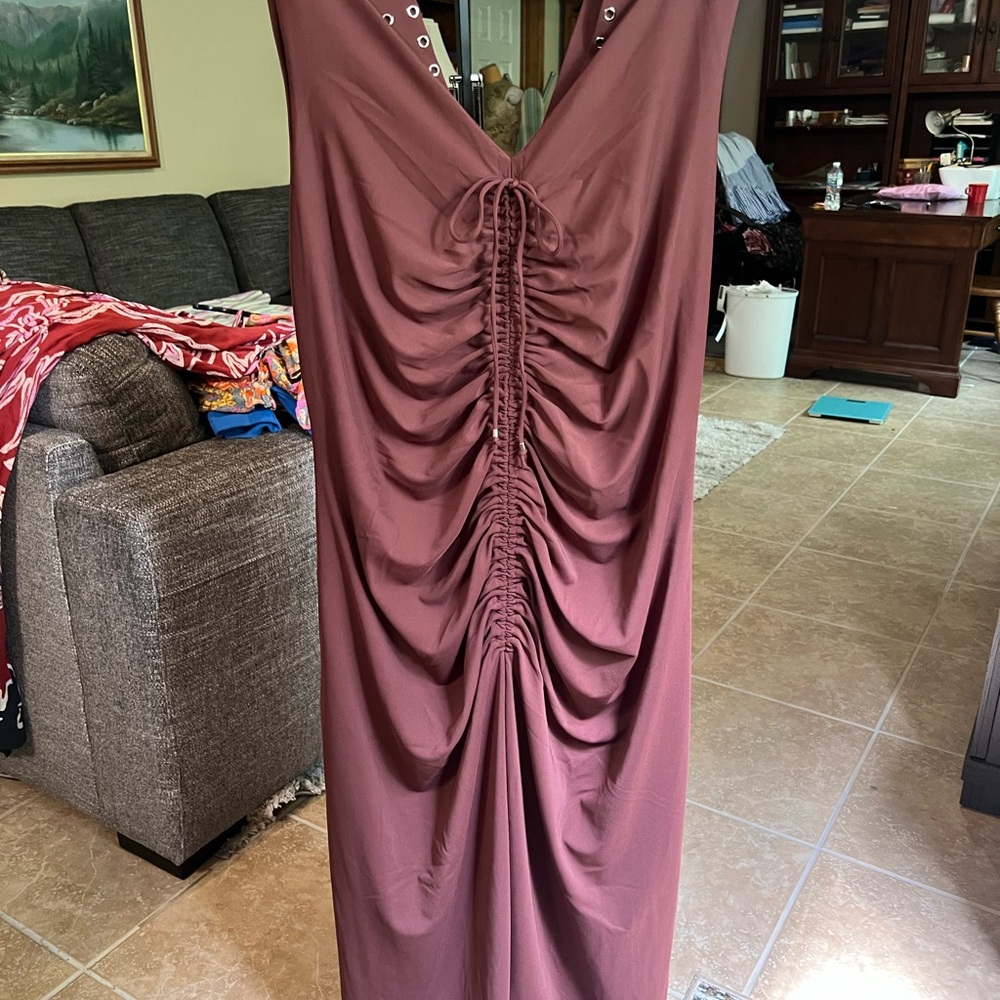Maeve studded Ruched midi Maxi Dress - cocoa brown 2x NWT